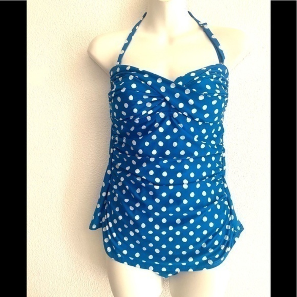 Cleanwater blue polkadot one piece swimsuit size S